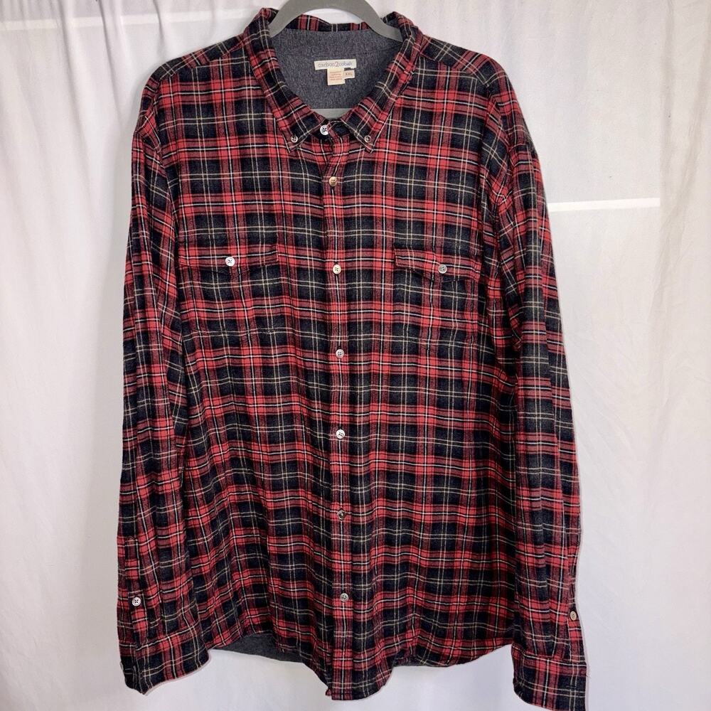 Carbon 2 Cobalt Men's XXL Red Gray Plaid Lined Button Front Shirt Long Sleeves